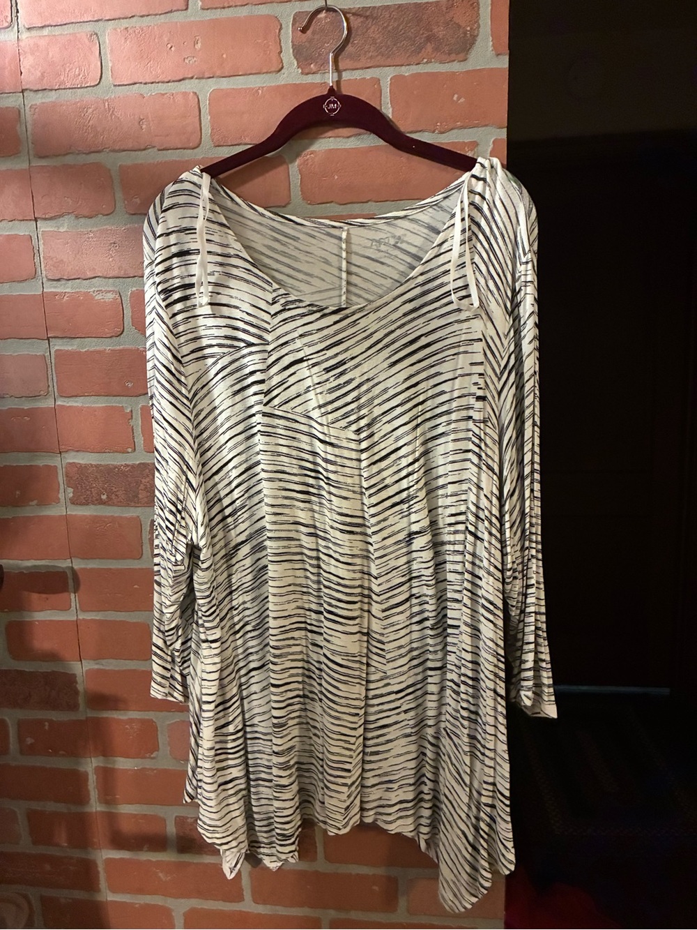 Apt. 9 Cream and Black Striped Long-Sleeve Blouse